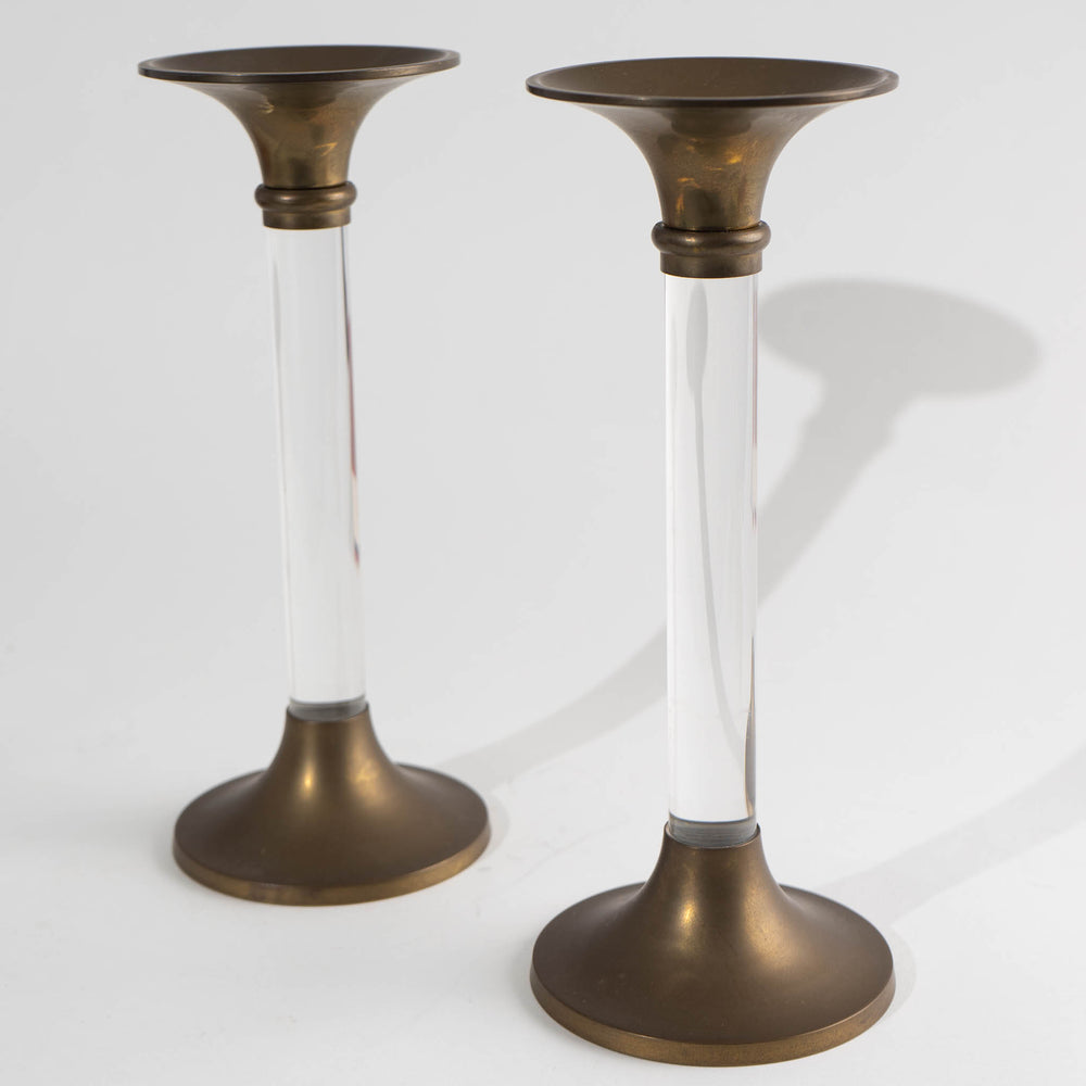 
                      
                        Vintage Lucite and Brass Candlestick Holders - A Pair
                      
                    