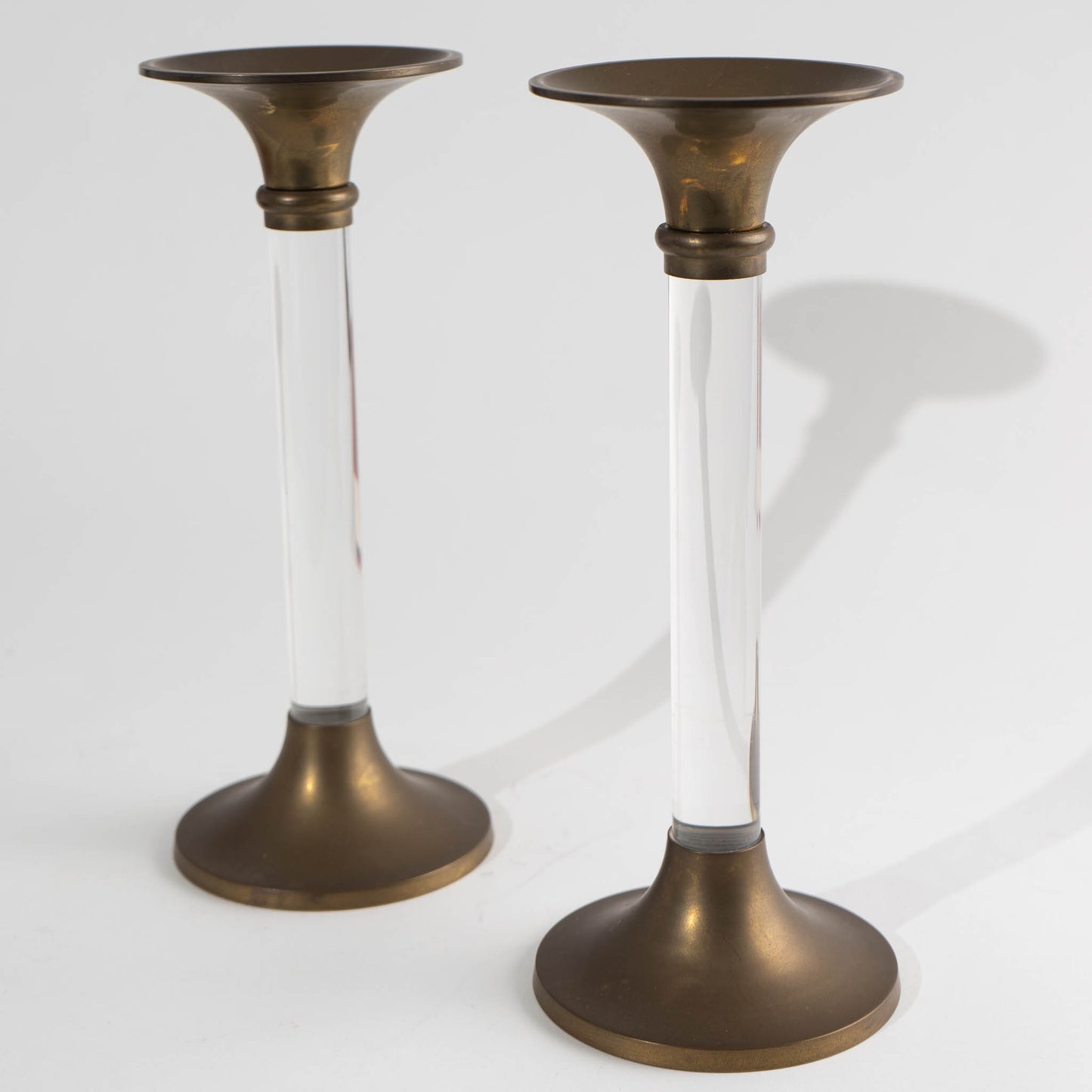 Load image into Gallery viewer, Vintage Lucite and Brass Candlestick Holders - A Pair
