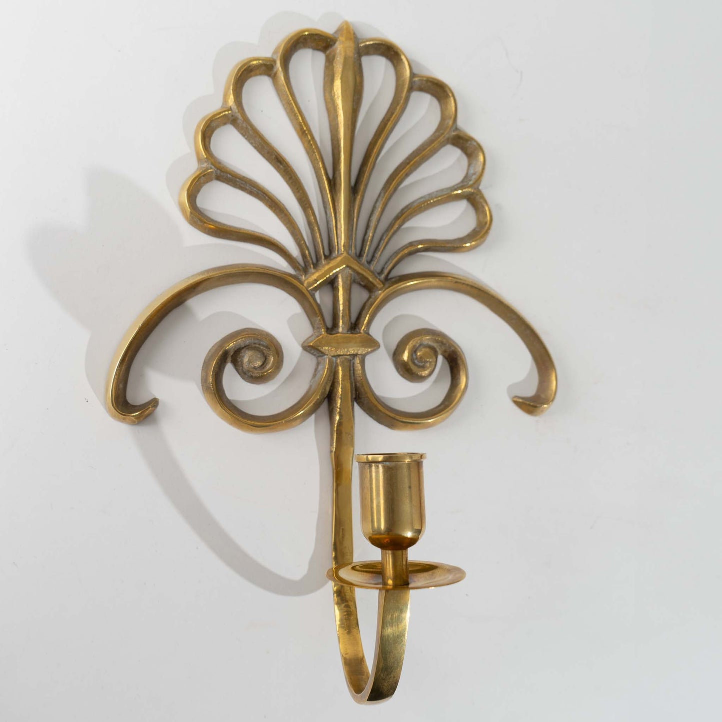 Vintage Ornate Brass Scroll Candle Sconce- Candle Holder
