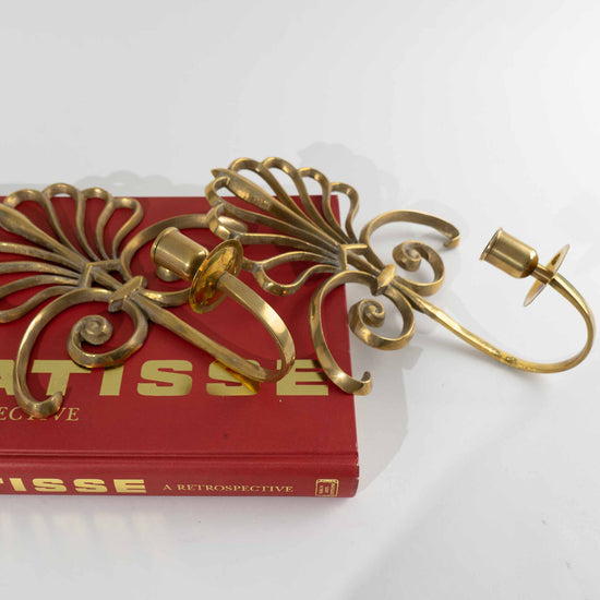 Vintage Ornate Brass Scroll Candle Sconce- Candle Holder