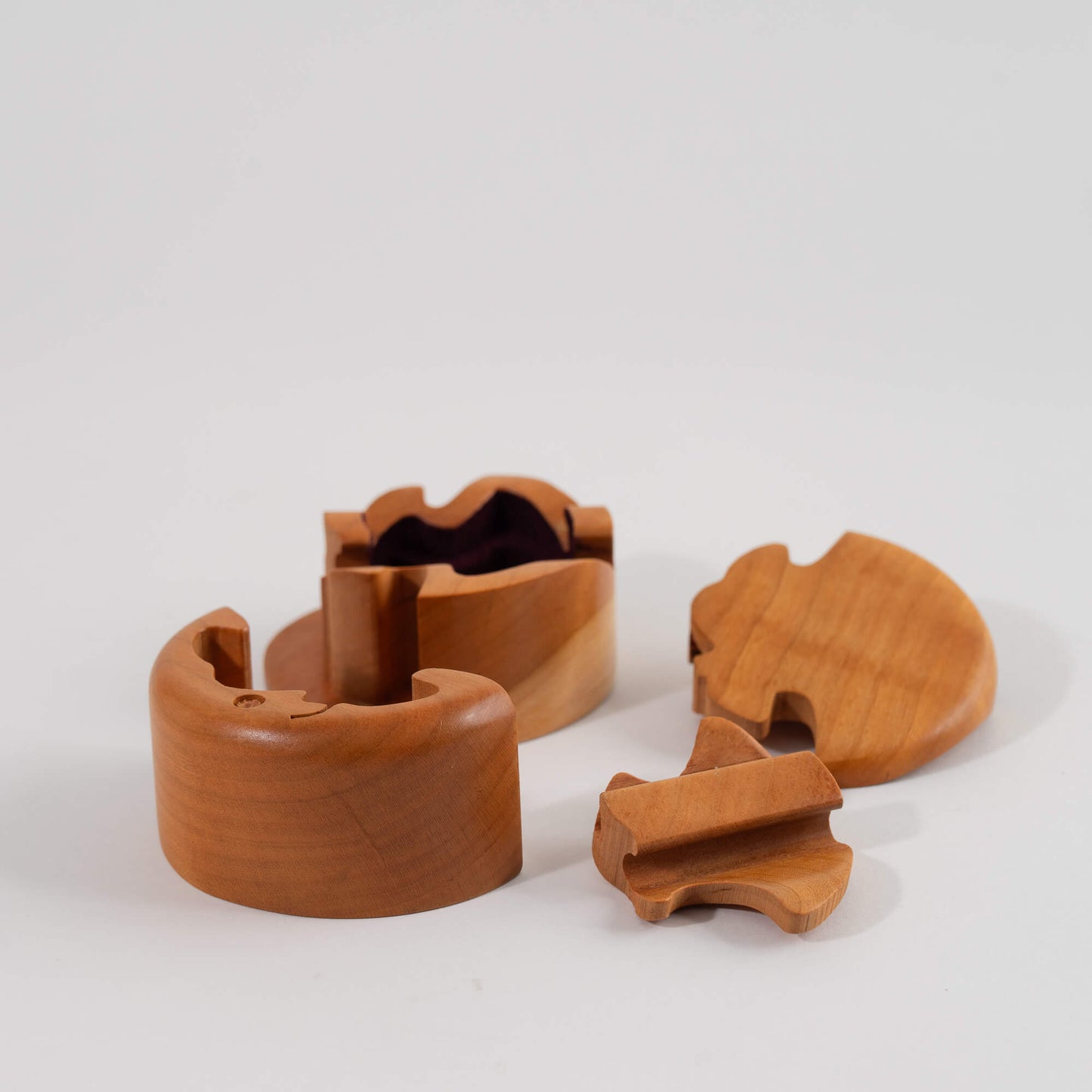 Vintage Crescent Moon Wood Puzzle Jewelry Box