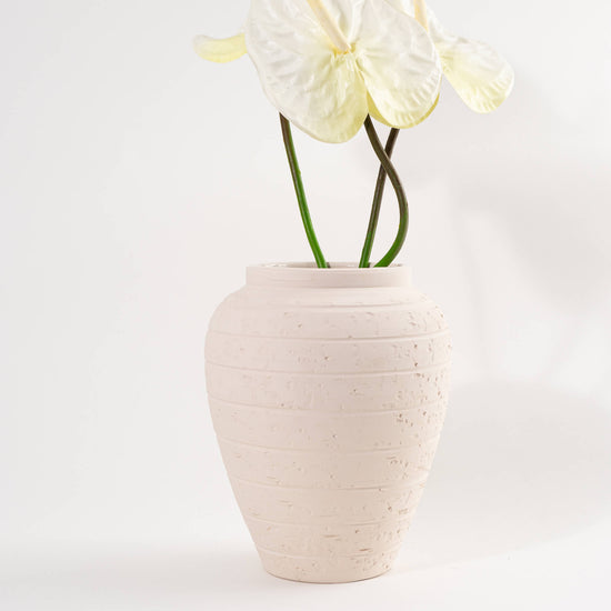 Vintage Italian Ceramic Faux Travertine Stripe Vase