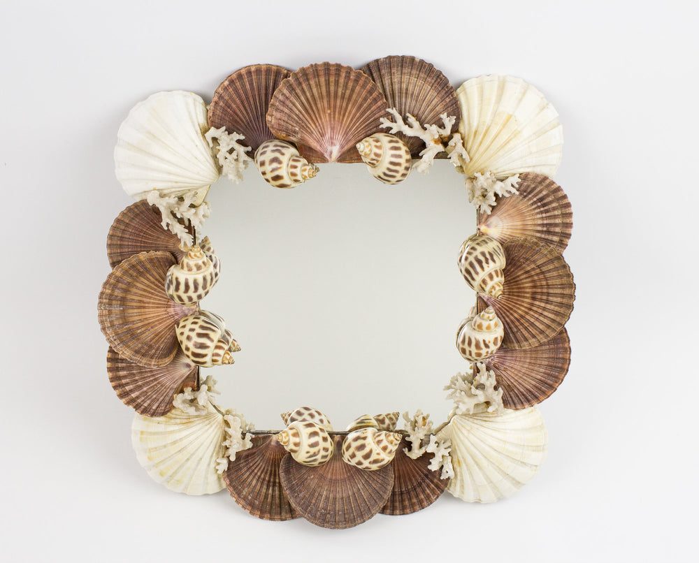 square grotto coastal seashell mirror