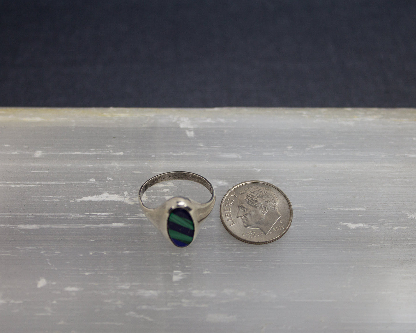 Vintage Malachite and Lapis Stripe Ring - Size 6