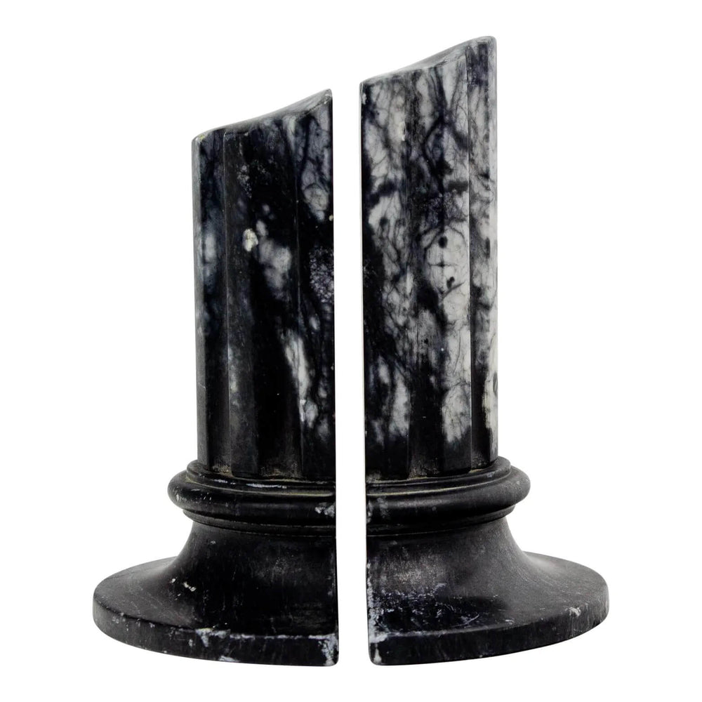 Black and White Italian Marble Column Bookends
