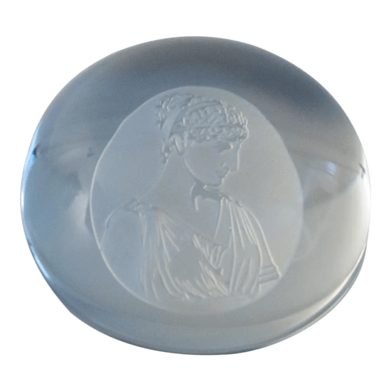 Load image into Gallery viewer, Vintage Neoclassical Etched Crystal Paperweight
