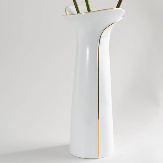 Vintage White and Gold Tall Vase