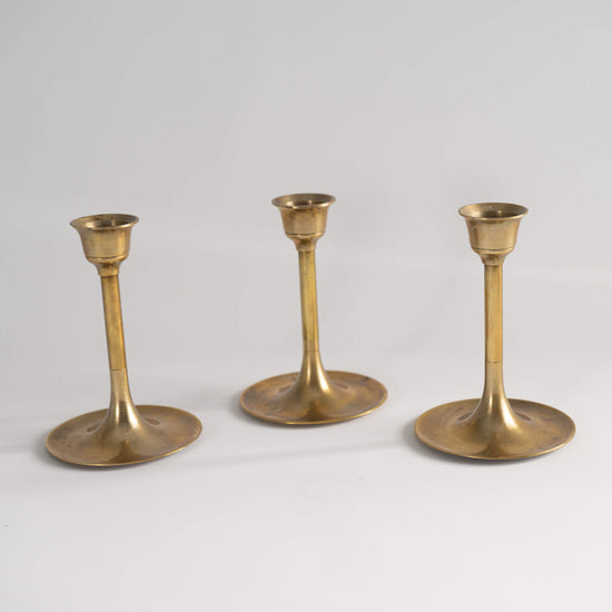 Vintage Brass mid century modern Candlestick Holders - Set of 3