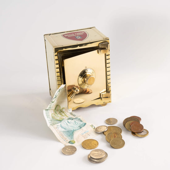 Load image into Gallery viewer, Vintage Brass Bank Safe Piggy Bank - Wells Fargo
