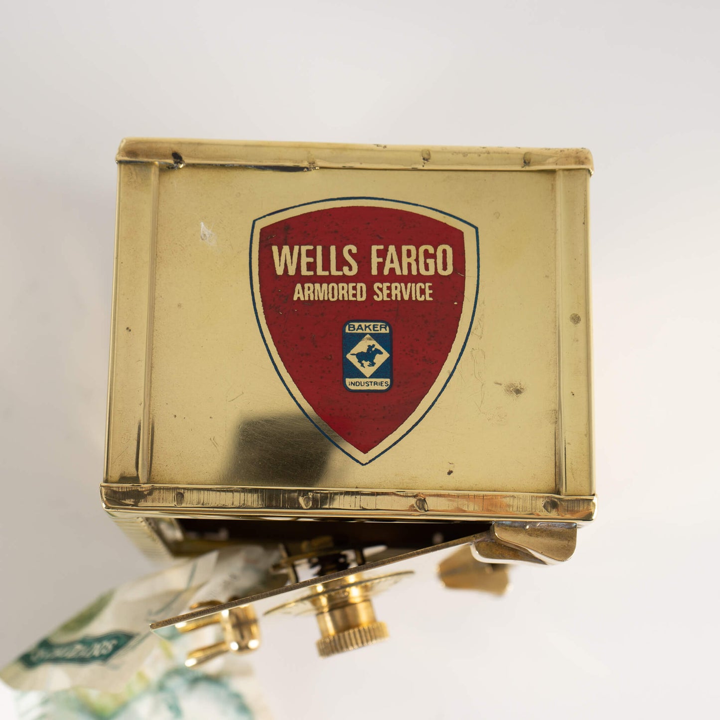Load image into Gallery viewer, Vintage Brass Bank Safe Piggy Bank - Wells Fargo Armored Service
