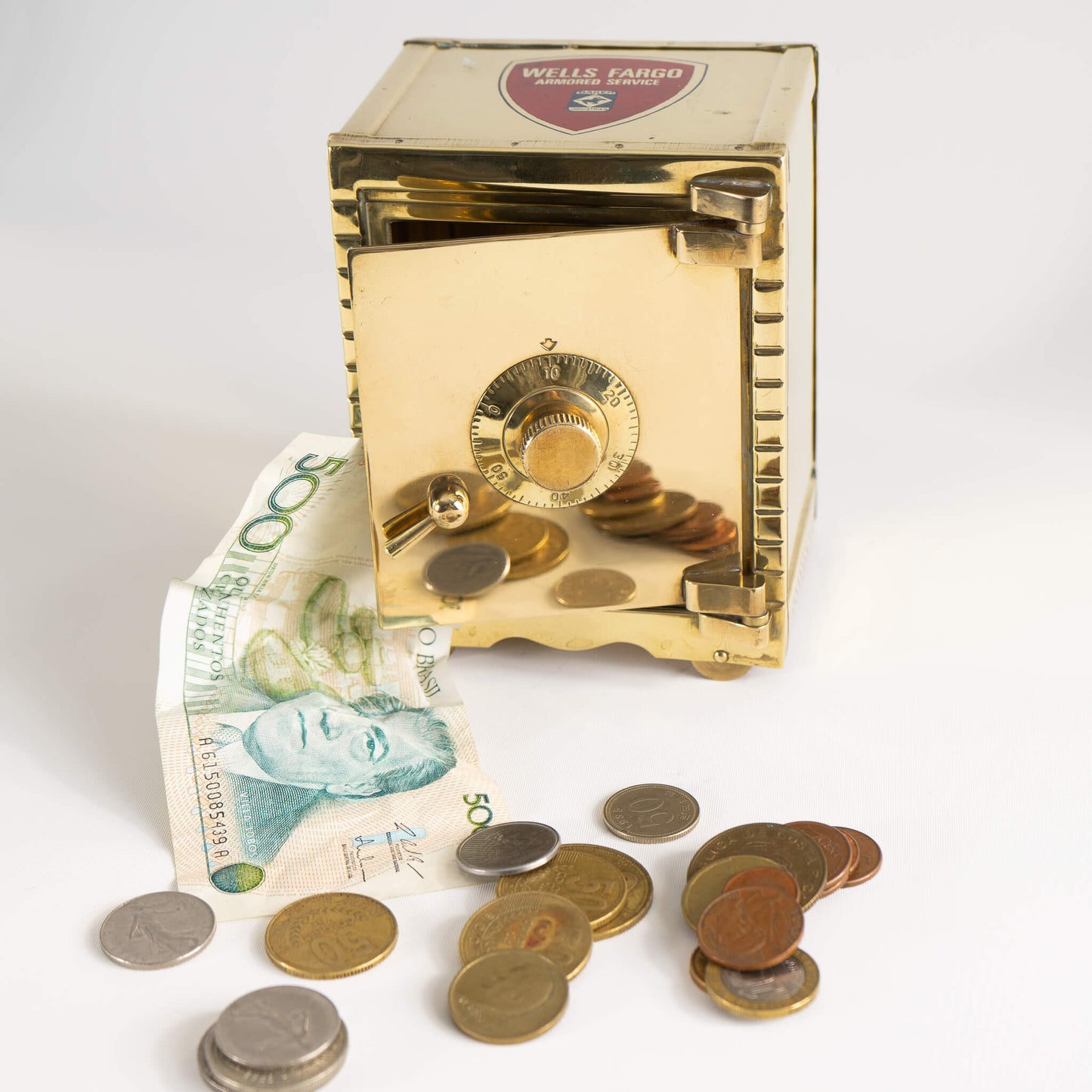 Vintage Brass Bank Safe Piggy Bank