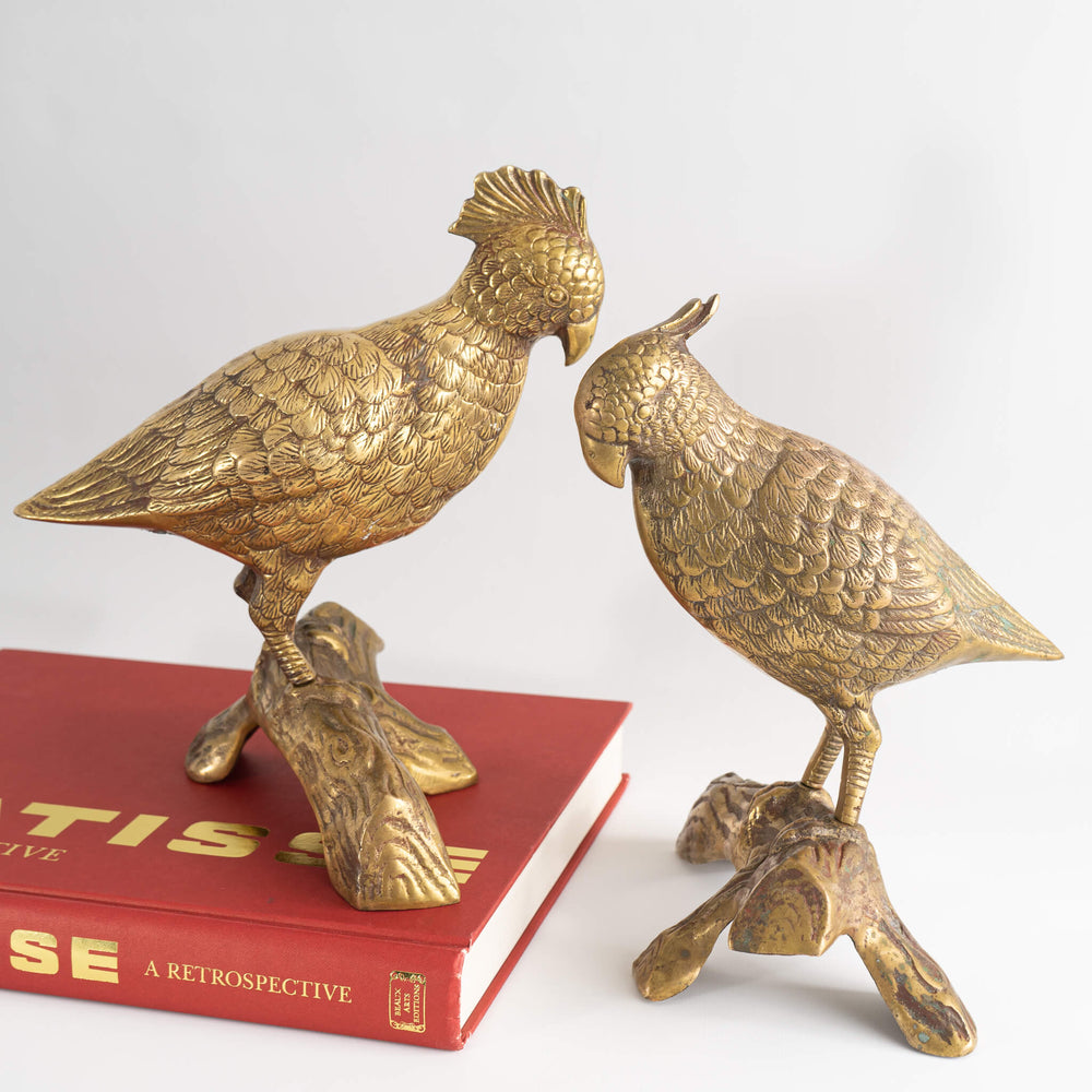 Vintage Brass Parrot Love Bird Sculptures