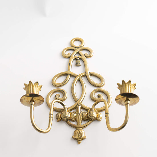 Load image into Gallery viewer, Vintage Brass Candle Holder Wall Sconce - A Pair
