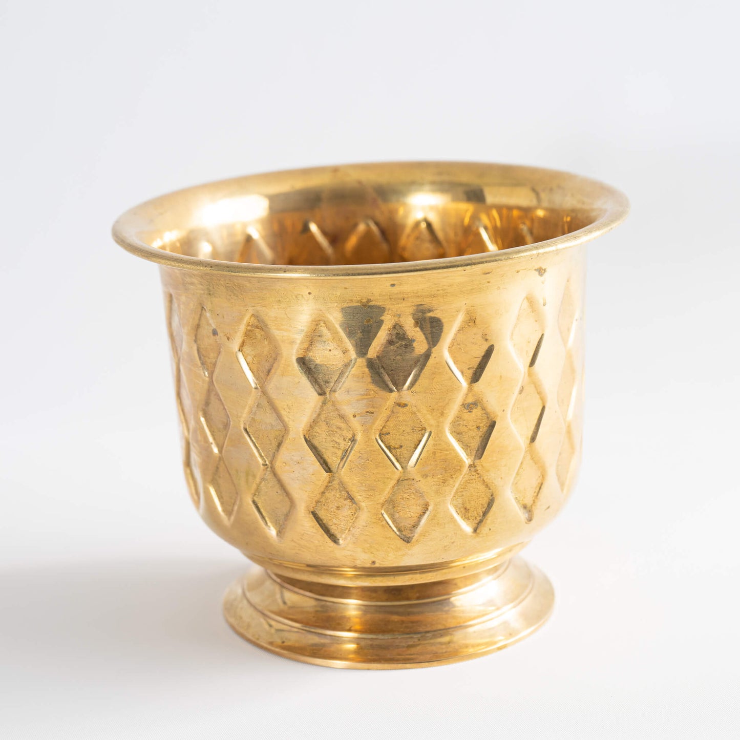 Vintage Brass Diamond Pattern Cache Pot Planter