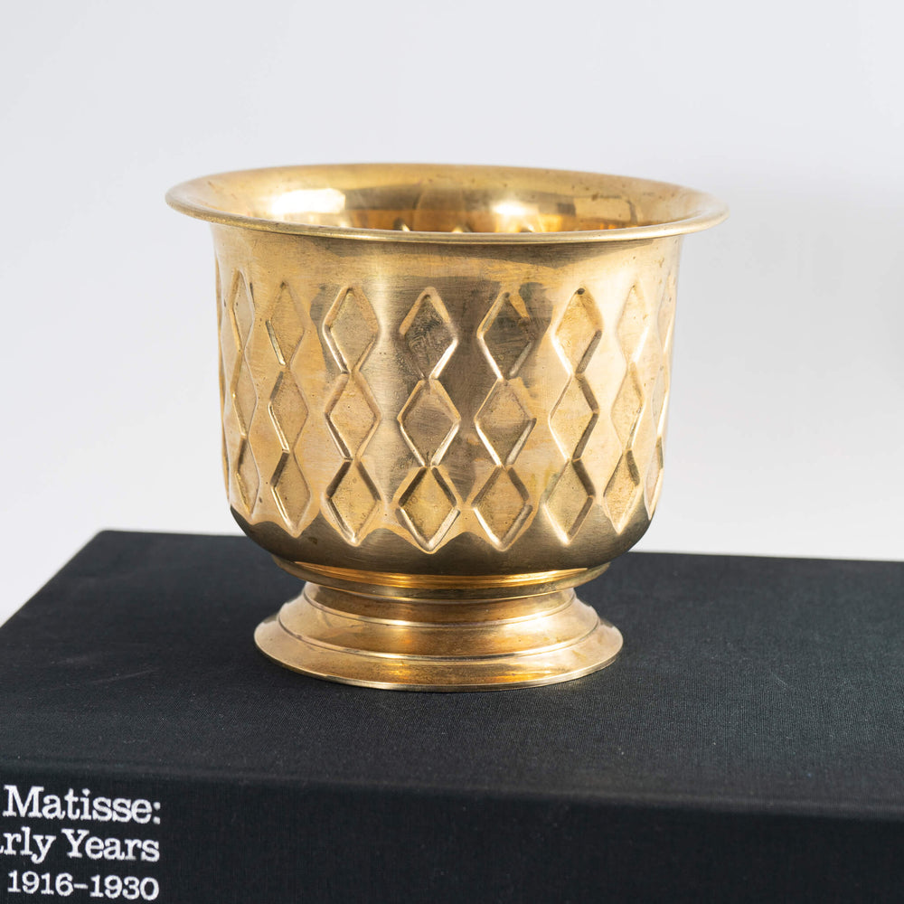 
                      
                        Vintage Brass Diamond Pattern Cache Pot Planter
                      
                    