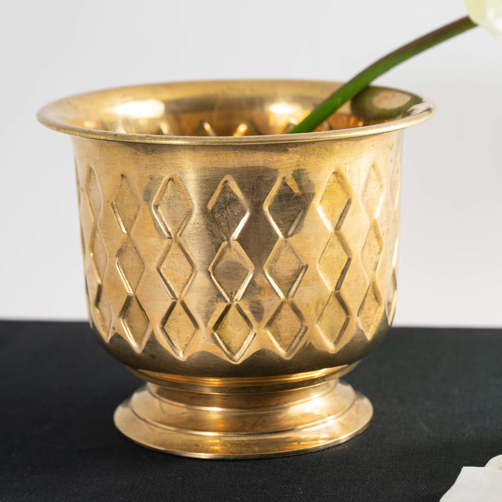 
                      
                        Vintage Brass Diamond Pattern Cache Pot Planter
                      
                    