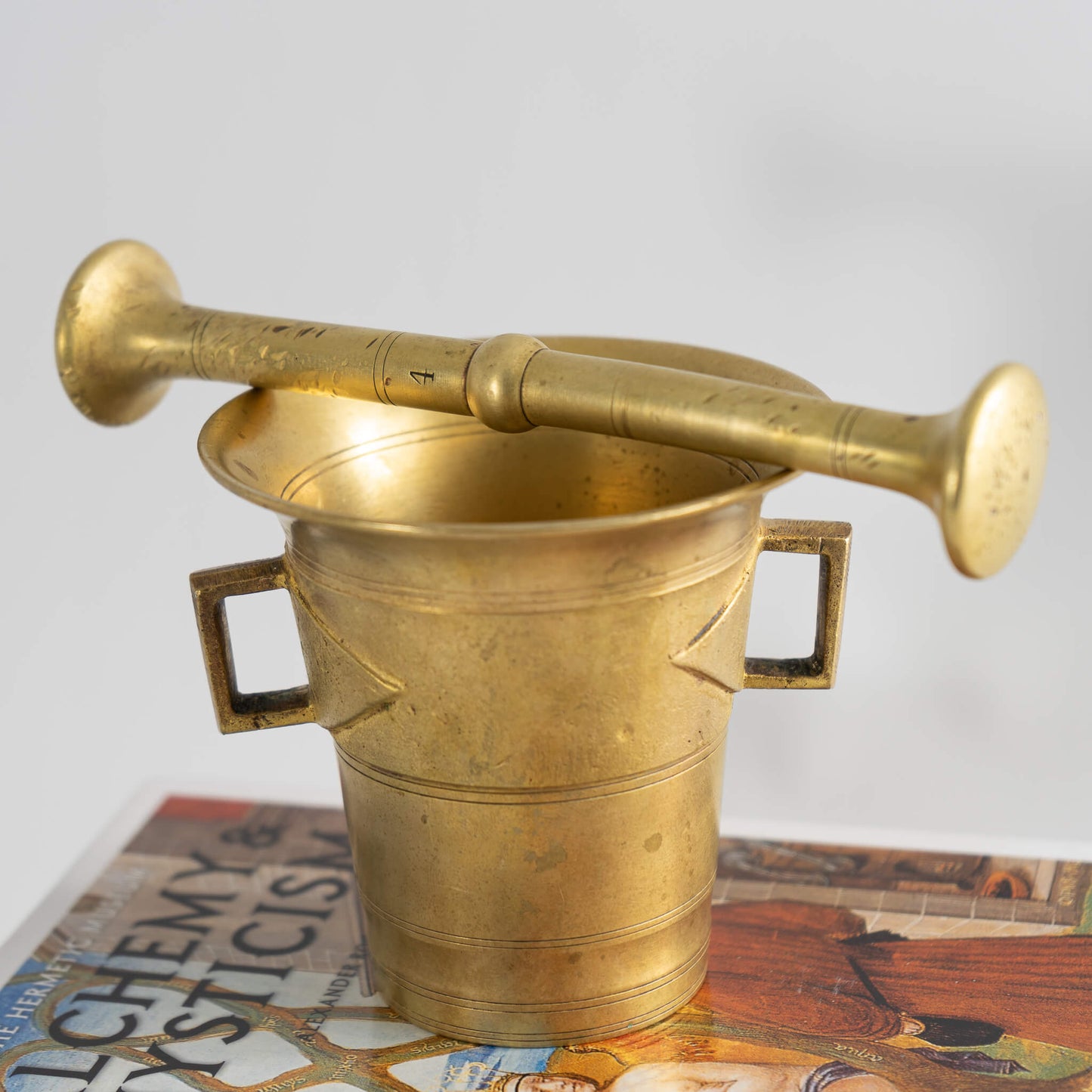 Load image into Gallery viewer, Antique Skultuna Brass Pestle Mortar Pharmacy 

