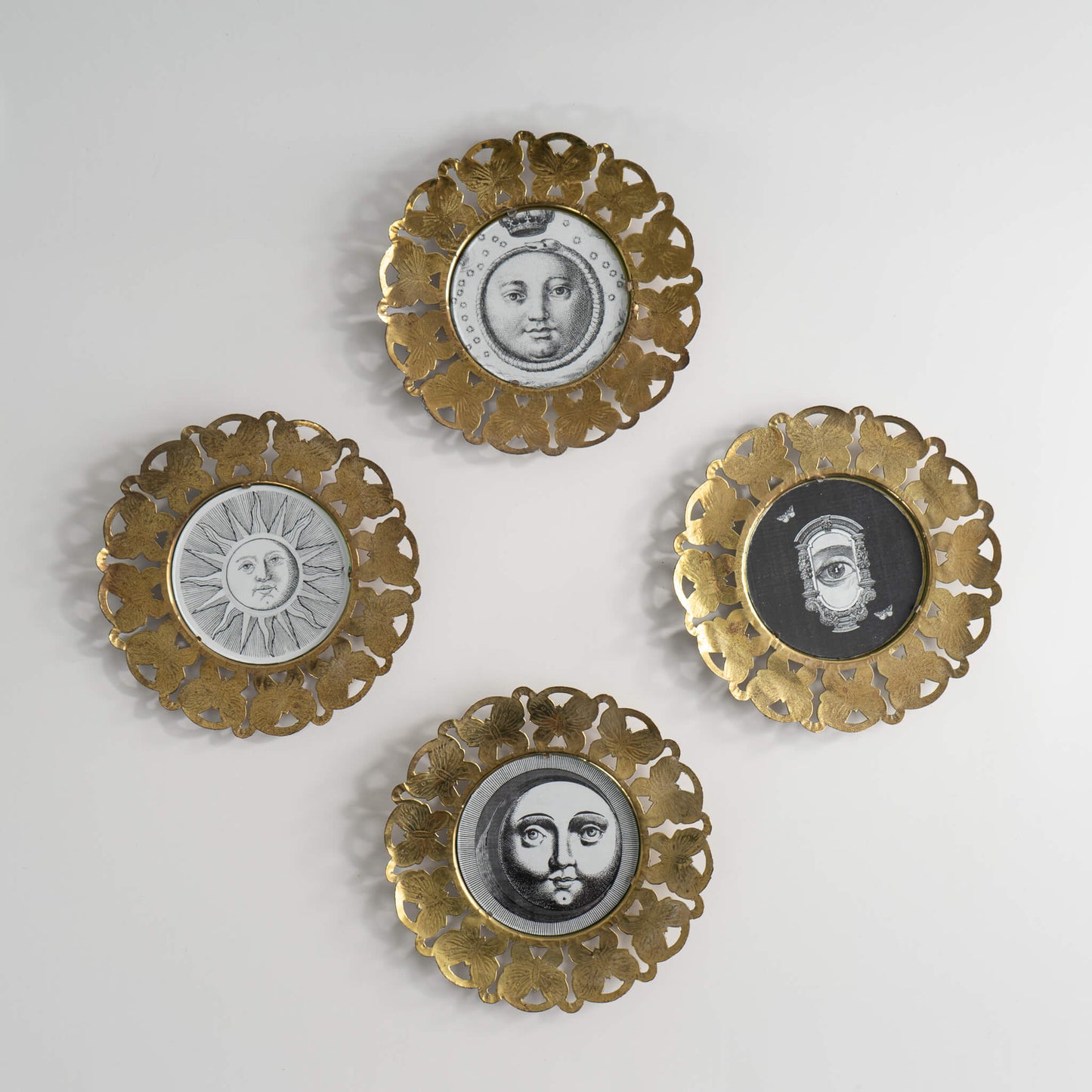 Vintage Round Brass Butterly Edge Frames 
