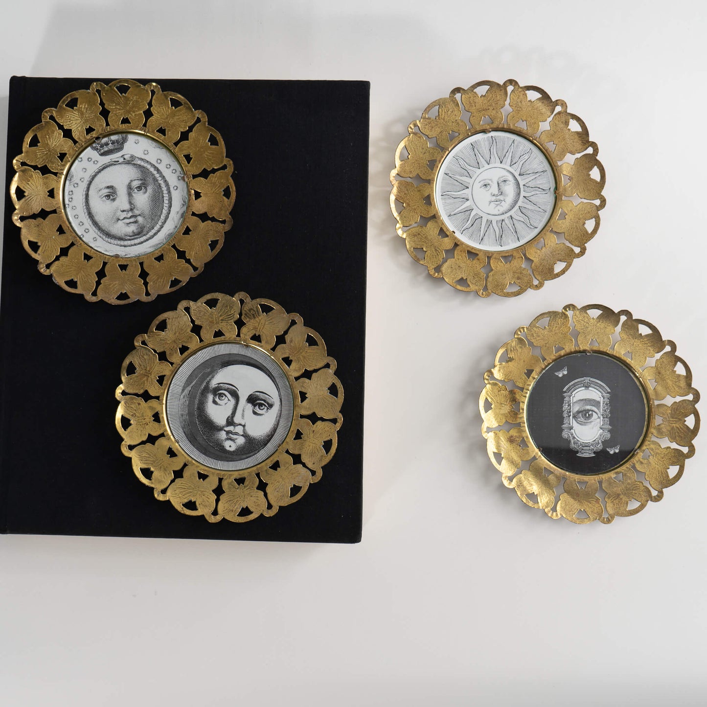 Vintage Round Brass Butterly Edge Frames 
