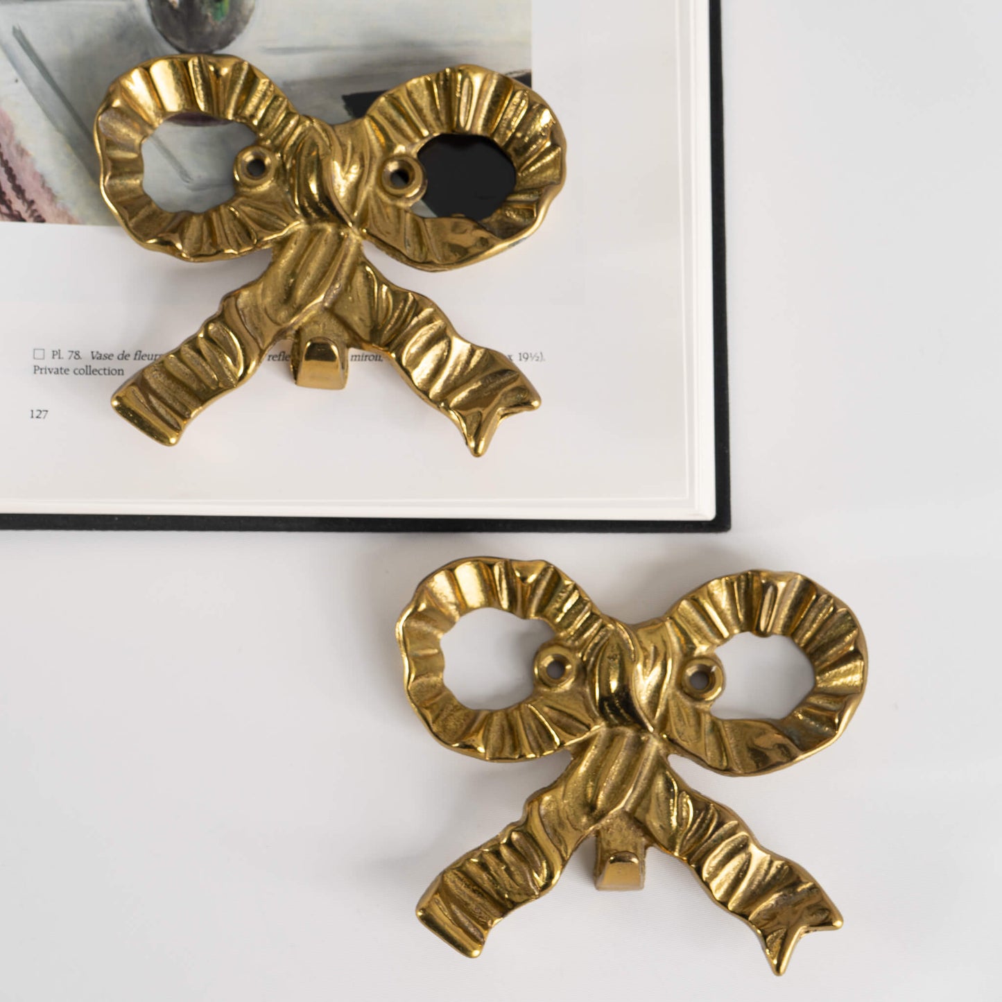 Vintage Brass Bow Ribbon Wall Hooks