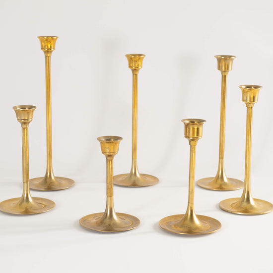 Vintage Brass Mid Century Candlestick Holders - Set of 7
