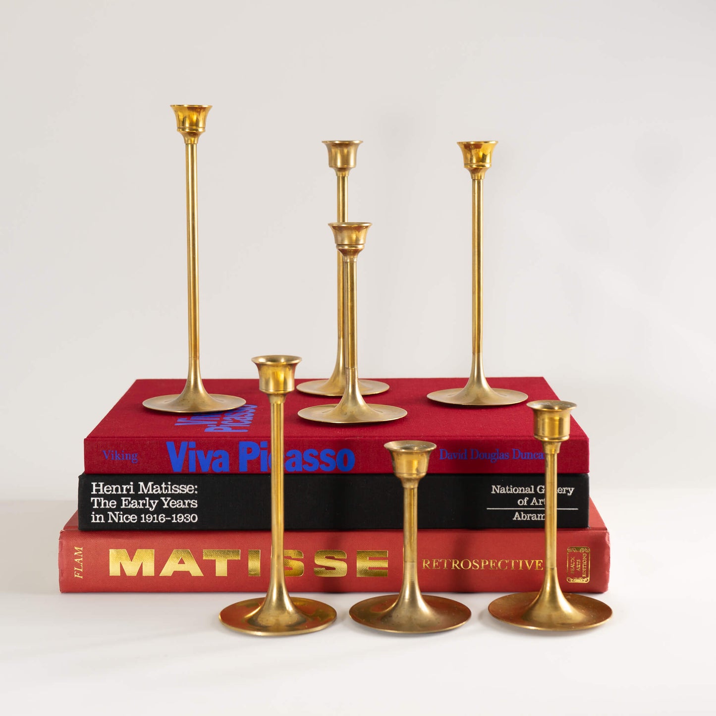 Vintage Brass Tapered Candlestick Holders - Set of 7