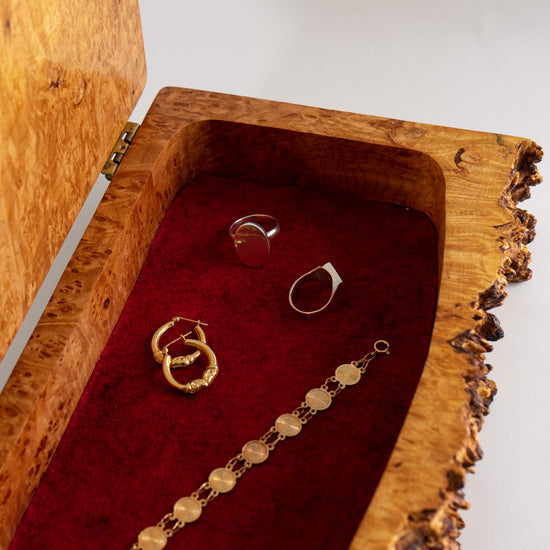 Vintage Live Edge Maple Burl Jewelry Storage Box