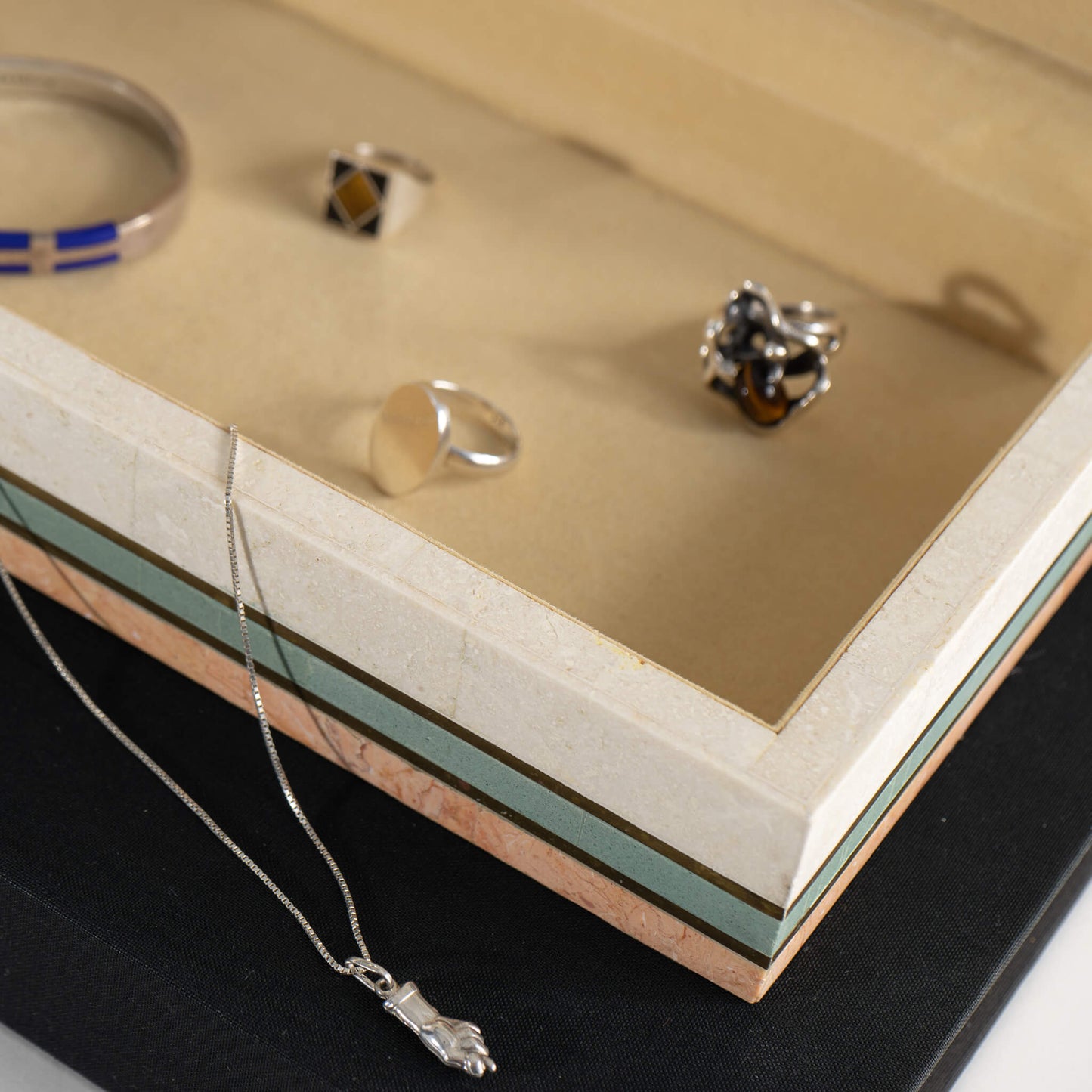Vintage Tessellated Stone Striped Jewelry Box
