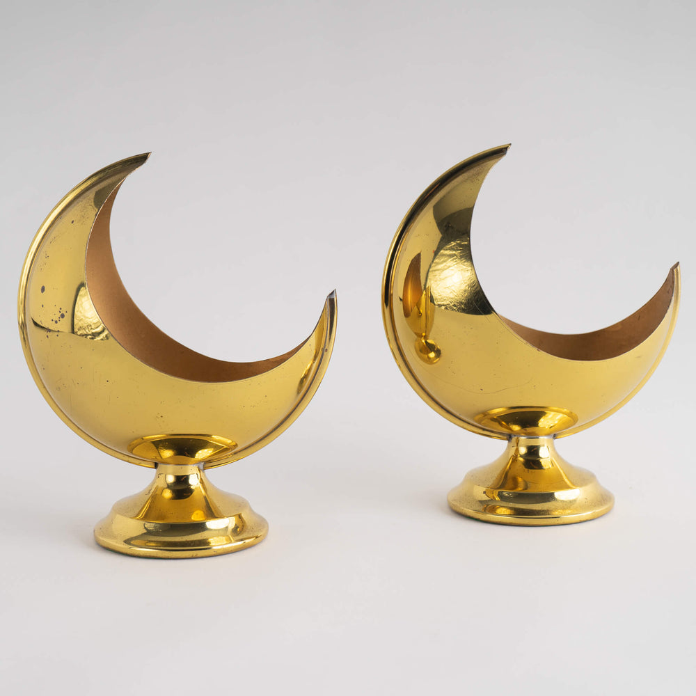 Vintage Brass Crescent Moon Candlestick Holders