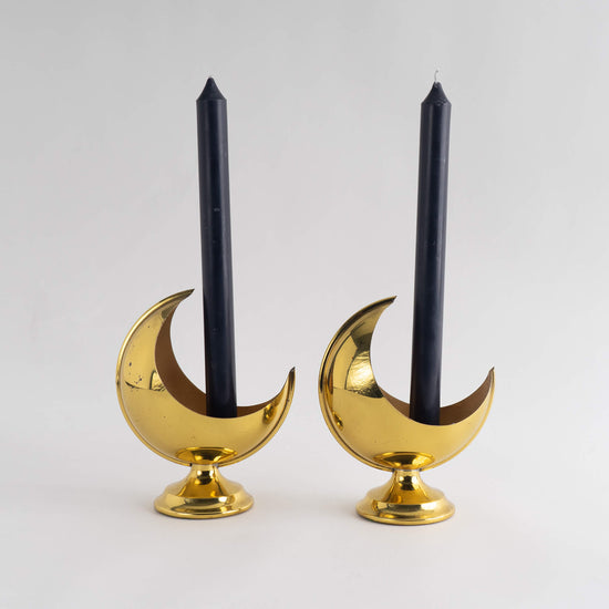 Vintage Brass Crescent Moon Candlestick Holders