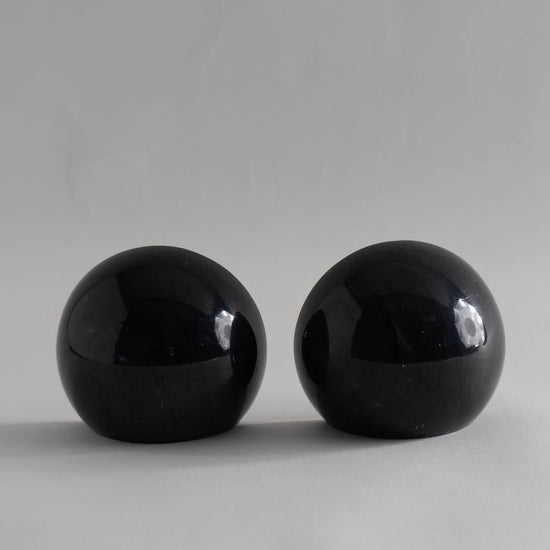 Vintage Black Marble Sphere Bookends