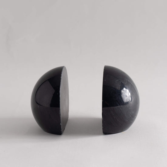 Vintage Black Marble Sphere Bookends