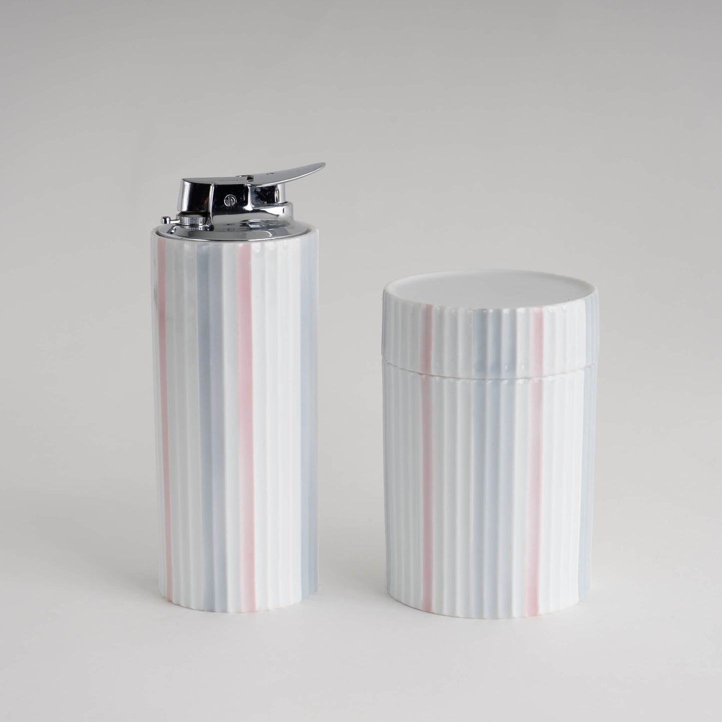 Load image into Gallery viewer, Vintage Rosenthal Striped Table Lighter and Cannister
