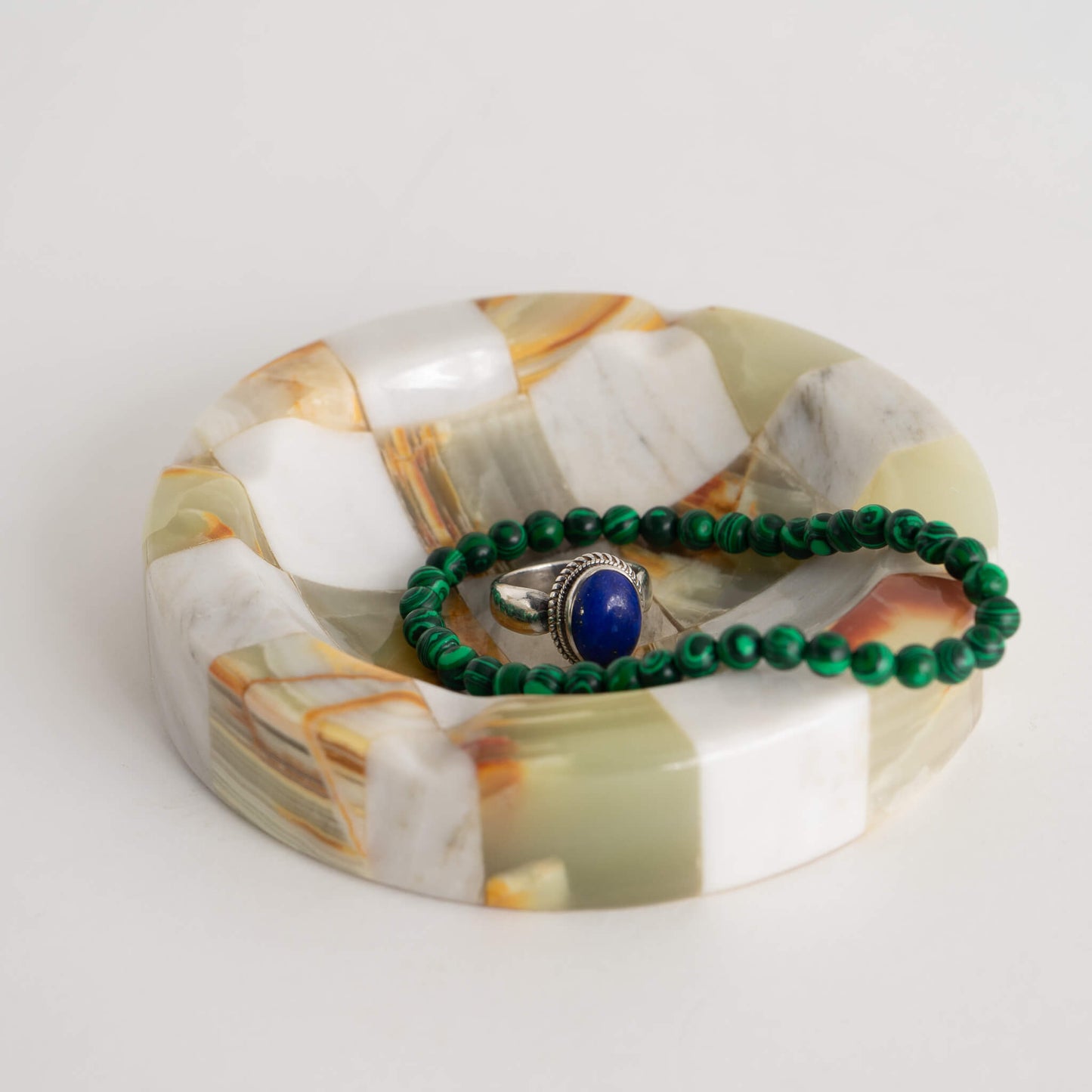 Load image into Gallery viewer, Vintage Green and White Onyx Checkered Catchall  jewelry holder
