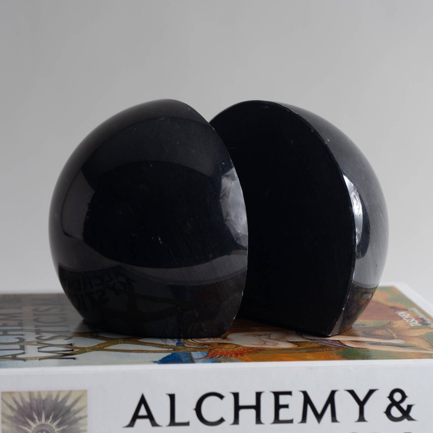 Vintage Black Marble Sphere Bookends