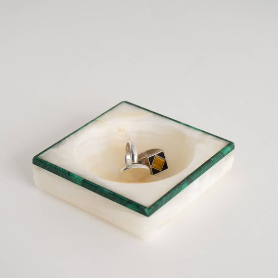 Load image into Gallery viewer, Vintage White Onyx and Malachite Catchall
