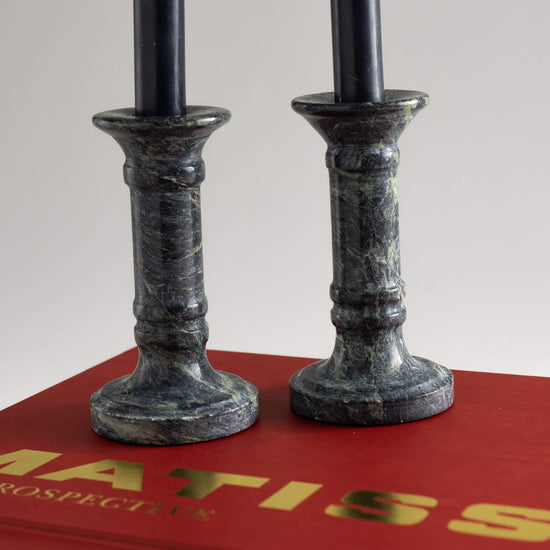 Vintage Green Marble Candlestick Holders