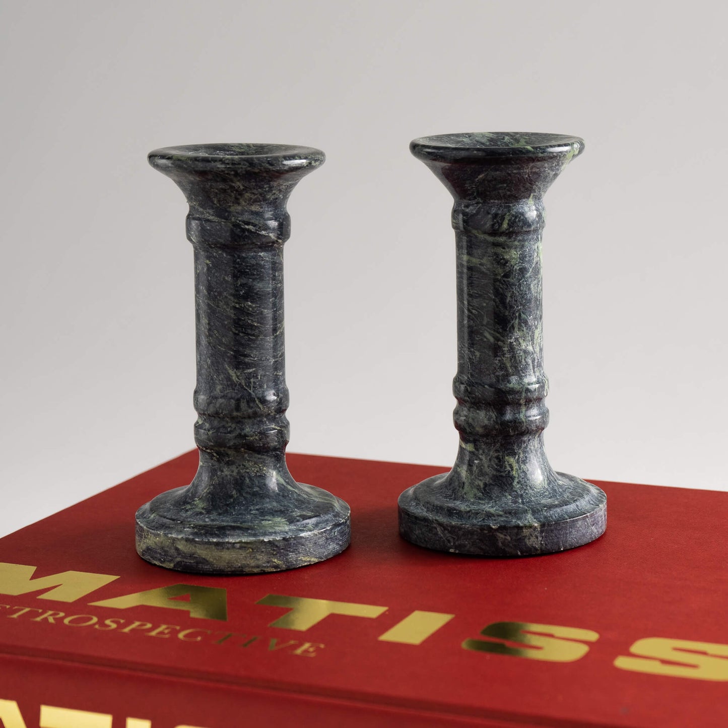 Vintage Green Marble Candlestick Holders