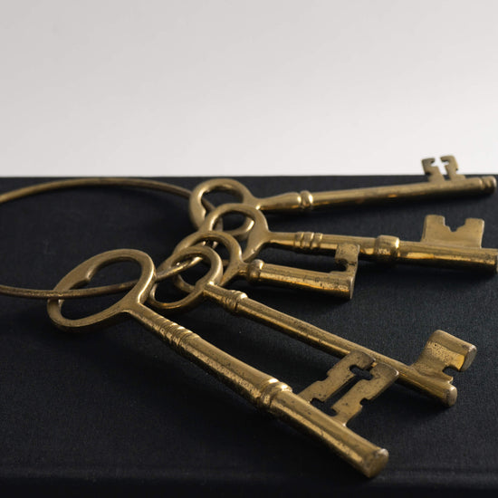 Load image into Gallery viewer, Vintage Large Brass Keys on Hoop Ring
