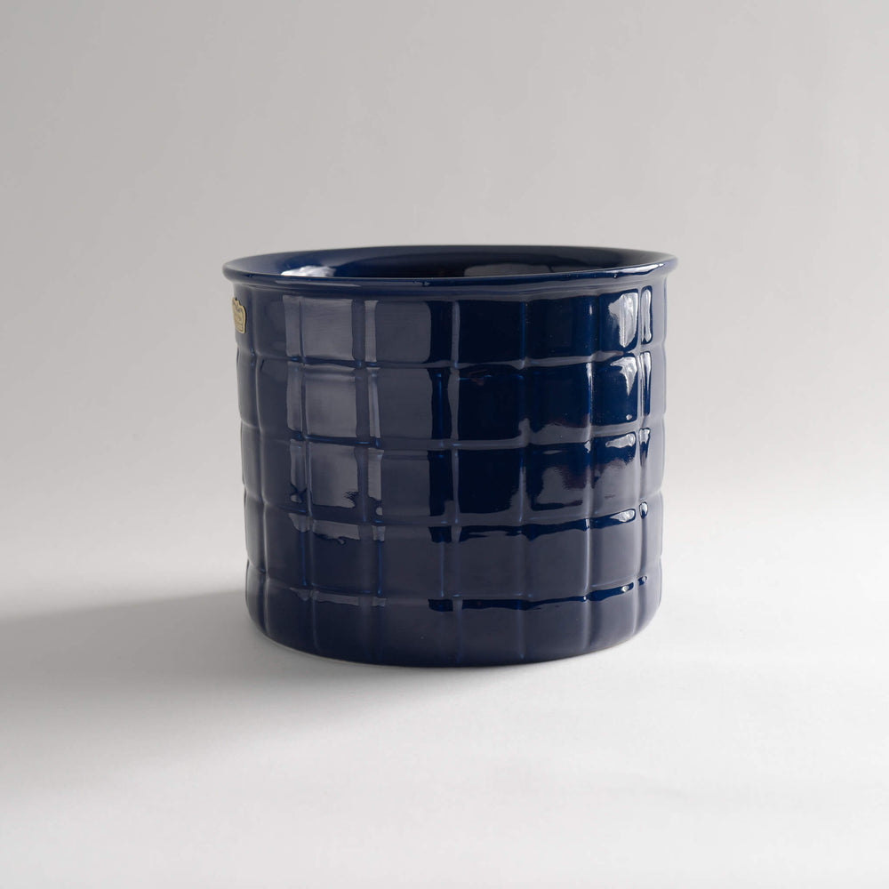 Vintage Navy Blue Haeger Checkered Planter Cachepot