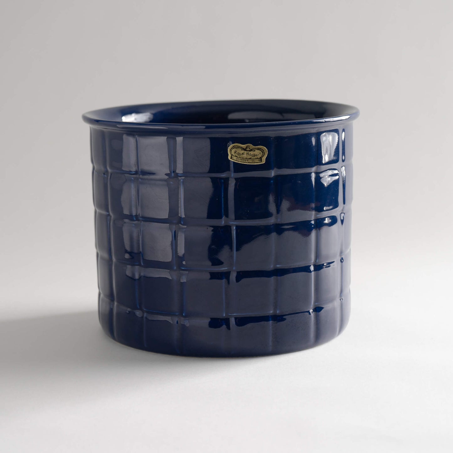 Vintage Navy Blue Haeger Checkered Planter Cachepot