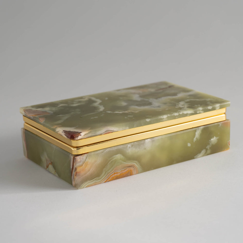 Vintage Green Italian Onyx Stone Jewelry Box