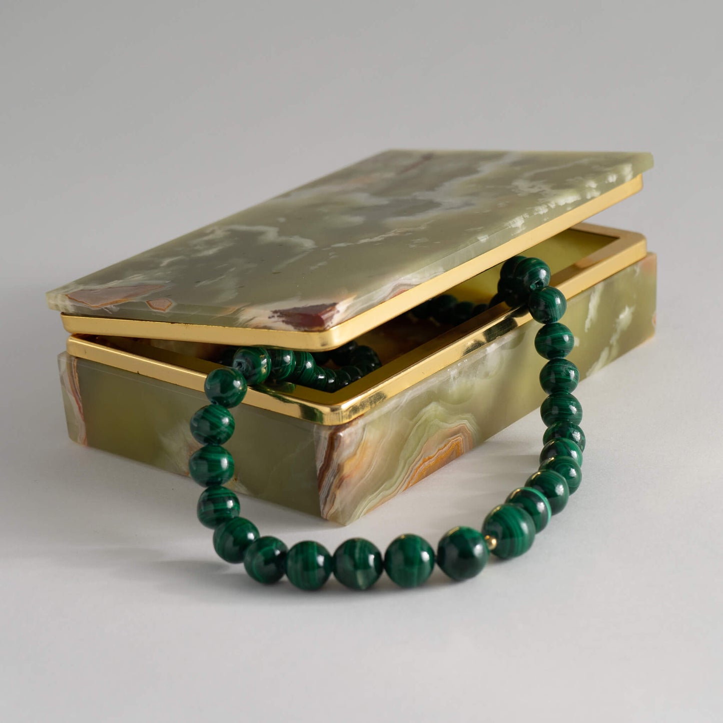 Vintage Green Italian Onyx Stone Jewelry Box