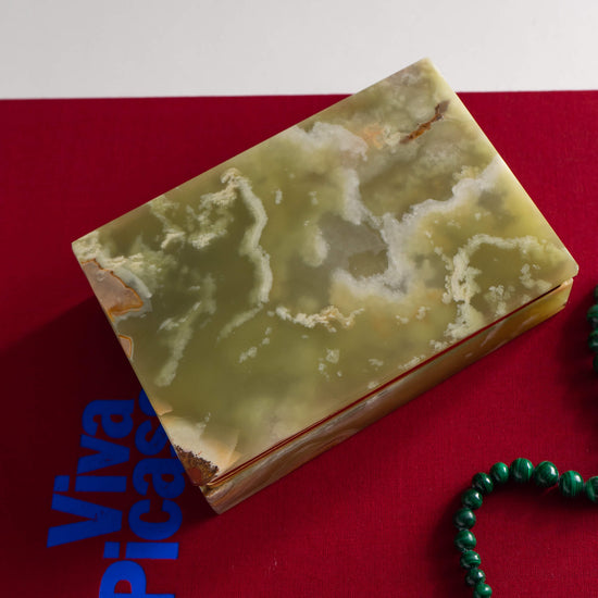Vintage Green Italian Onyx Stone Jewelry Box