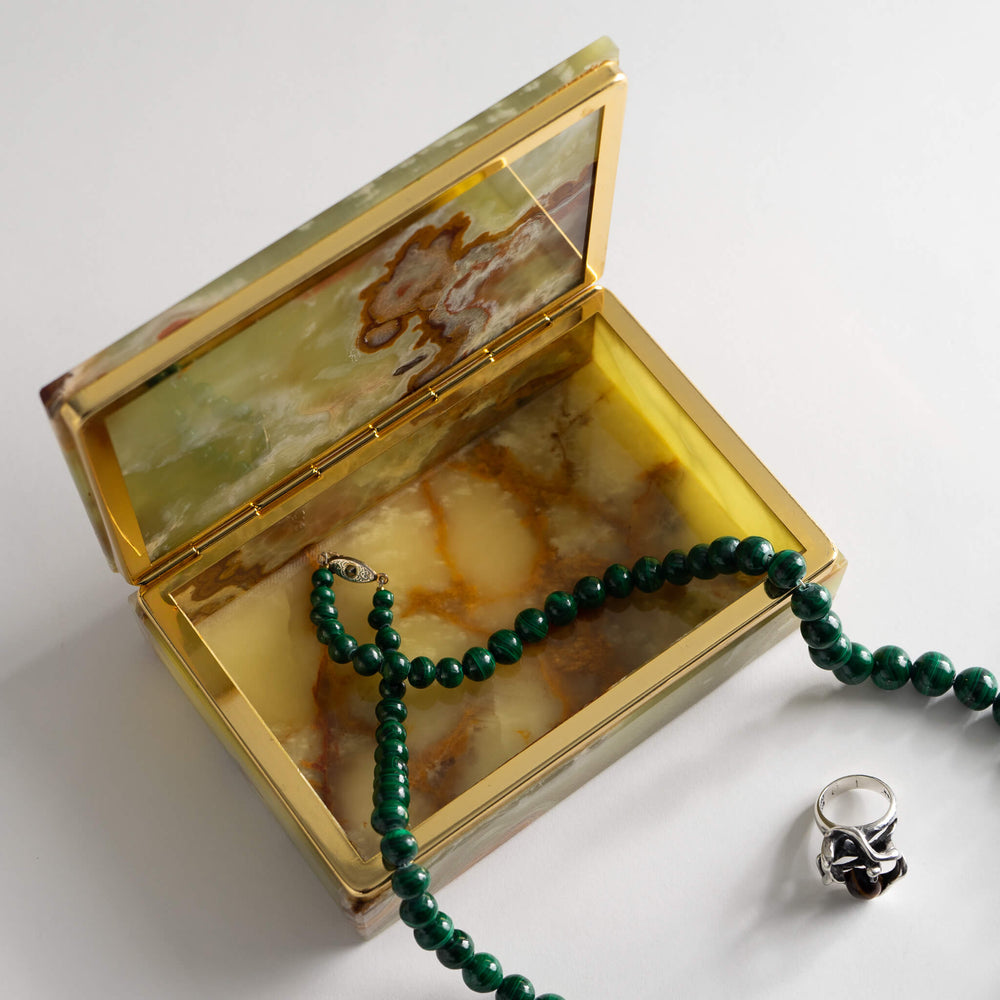 
                      
                        Vintage Green Italian Onyx Stone Jewelry Box
                      
                    