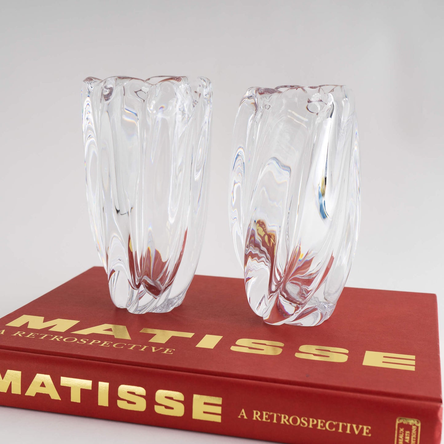 Vintage Orrefors Crystal Tall Waterfall Vase by Edvin Ohrstrom - A Pair
