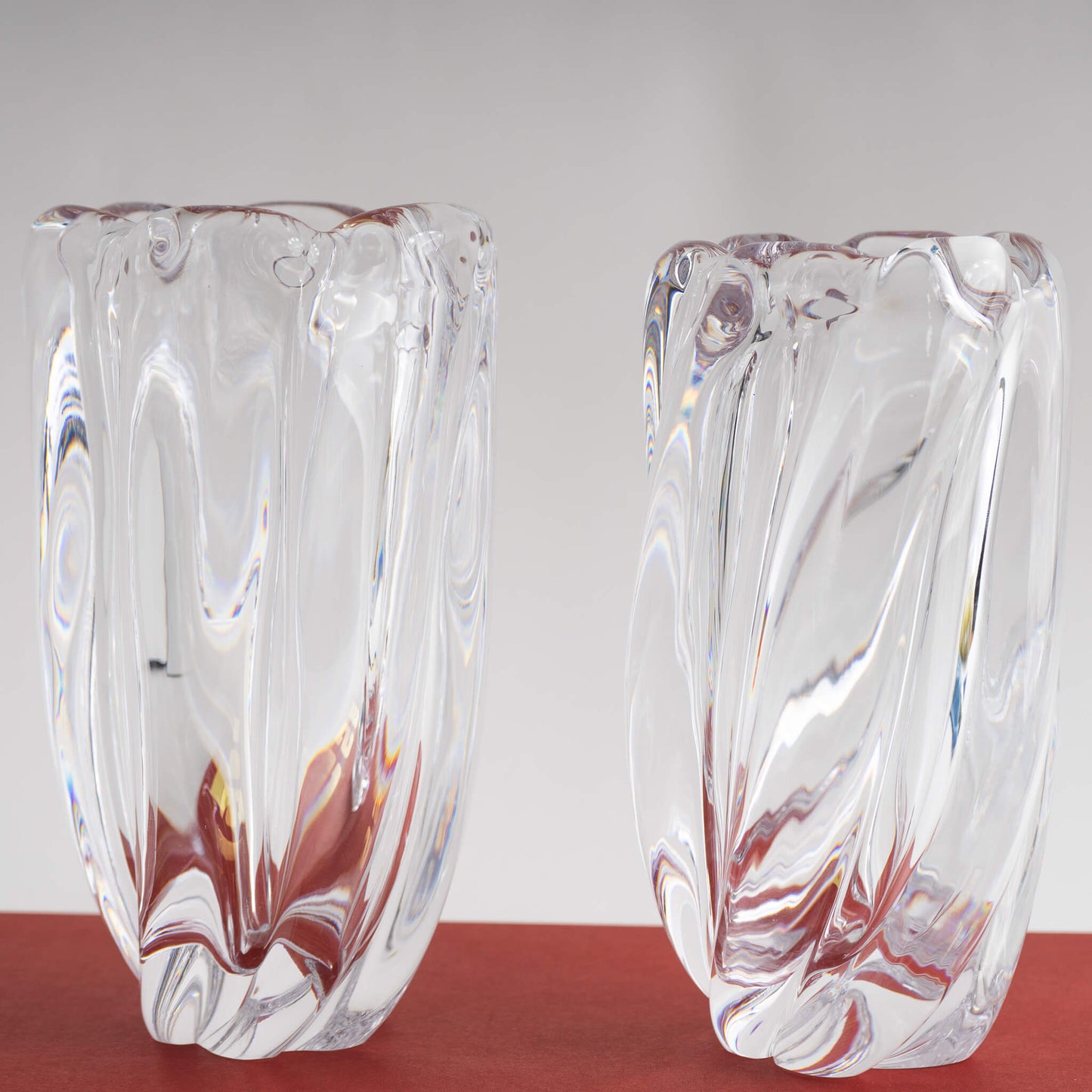 Vintage Orrefors Crystal Tall Waterfall Vase by Edvin Ohrstrom - A Pair